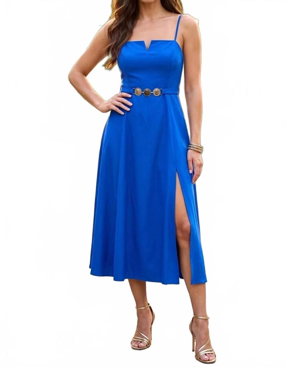 NEW MILK & HONEY audrey v-notch & side split midi dress in royal blue